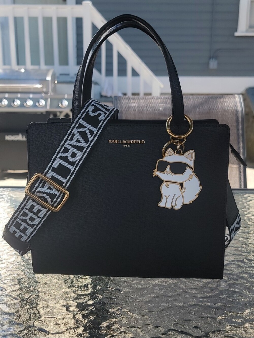 Karl Lagerfeld Paris Maybelle Satchel Bag Choupette Charm Black NWT